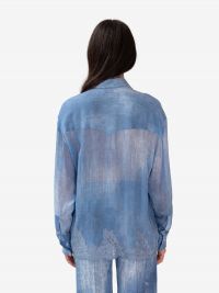 ERMANNO SCERVINO Camicia misto lino con ricami pizzo Azzurro