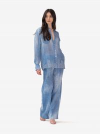 ERMANNO SCERVINO Camicia misto lino con ricami pizzo Azzurro