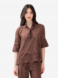ERMANNO SCERVINO Blusa cotone con pizzo Marrone