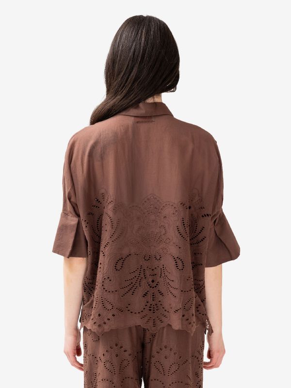 ERMANNO SCERVINO Blusa cotone con pizzo Marrone