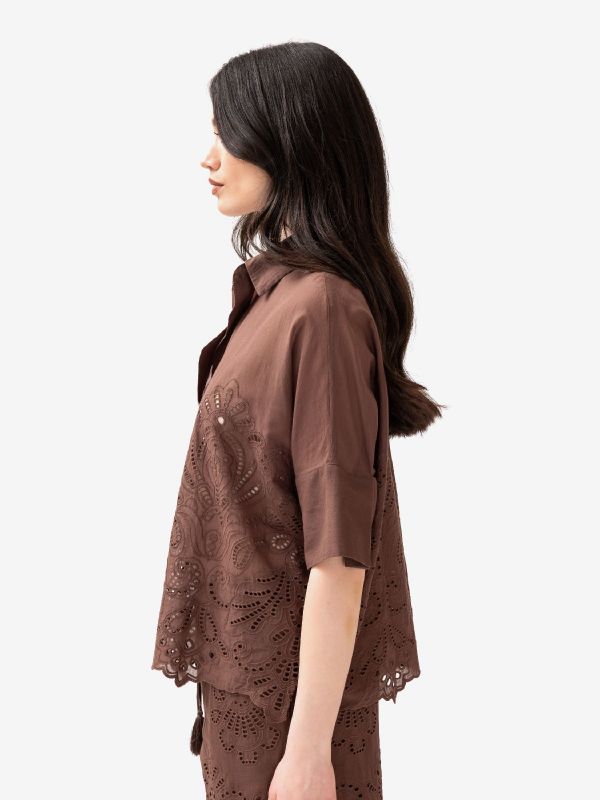 ERMANNO SCERVINO Blusa cotone con pizzo Marrone