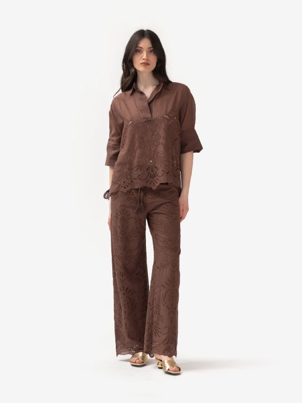 ERMANNO SCERVINO Blusa cotone con pizzo Marrone