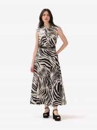 MAX MARA STUDIO Abito lungo cotone smanicato fantasia con cintura Zebrato