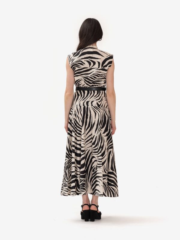 MAX MARA STUDIO Abito lungo cotone smanicato fantasia con cintura Zebrato