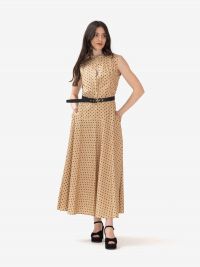 MAX MARA STUDIO Abito lungo cotone smanicato fantasia a pois beige/nero 
