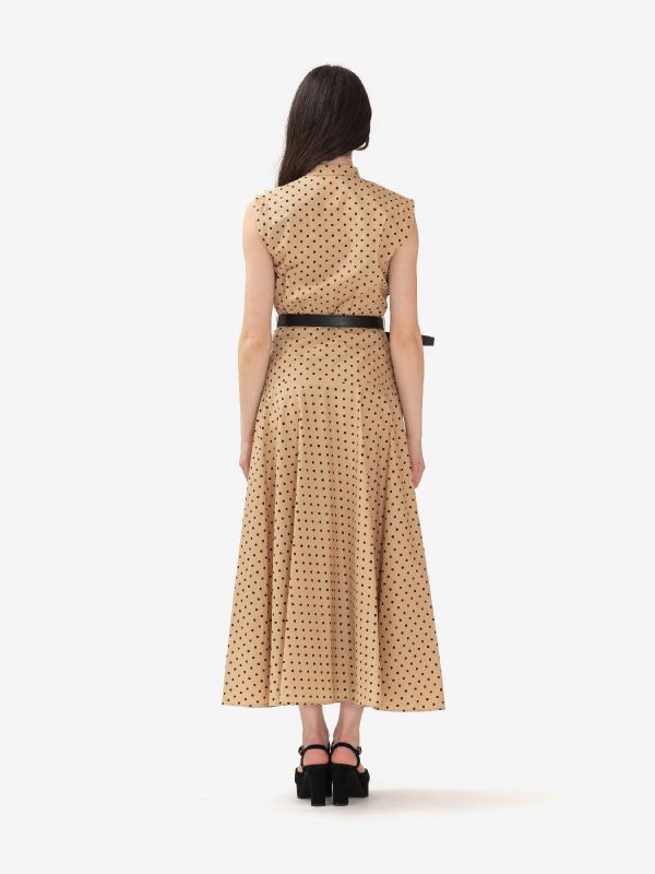 MAX MARA STUDIO Abito lungo cotone smanicato fantasia a pois beige/nero 