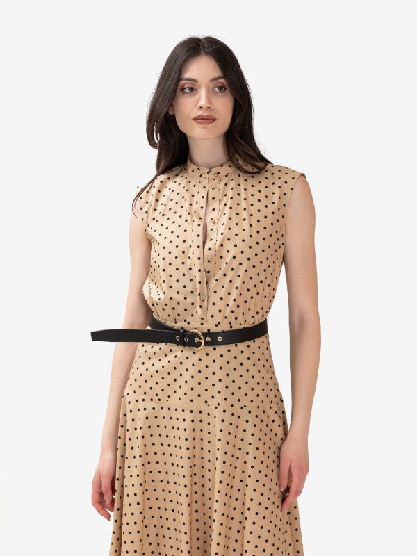 MAX MARA STUDIO Abito lungo cotone smanicato fantasia a pois beige/nero 