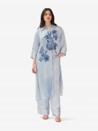 ERMANNO SCERVINO Abito chemisier a righe con ricami fiori Azzurro