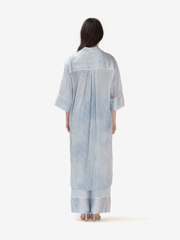 ERMANNO SCERVINO Abito chemisier a righe con ricami fiori Azzurro