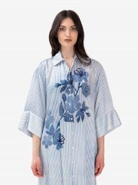 ERMANNO SCERVINO Abito chemisier a righe con ricami fiori Azzurro