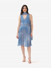 ERMANNO SCERVINO Abito midi misto lino con pizzo scollo incrociato Azzurro