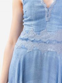 ERMANNO SCERVINO Abito midi misto lino con pizzo scollo incrociato Azzurro