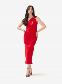 MAX MARA STUDIO Abito midi monospalla con dettaglio dorato Rosso
