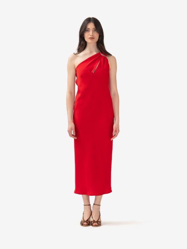 MAX MARA STUDIO Abito midi monospalla con dettaglio dorato Rosso