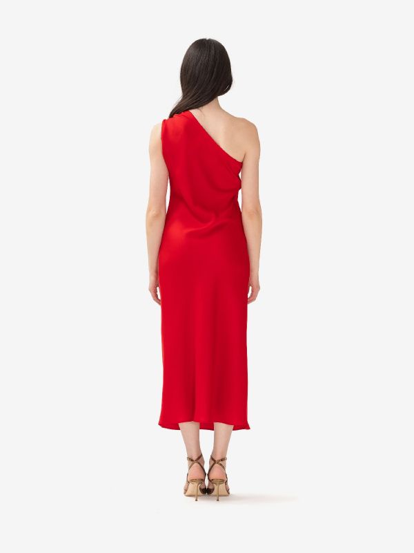 MAX MARA STUDIO Abito midi monospalla con dettaglio dorato Rosso
