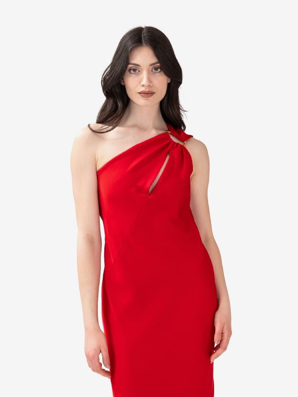 MAX MARA STUDIO Abito midi monospalla con dettaglio dorato Rosso