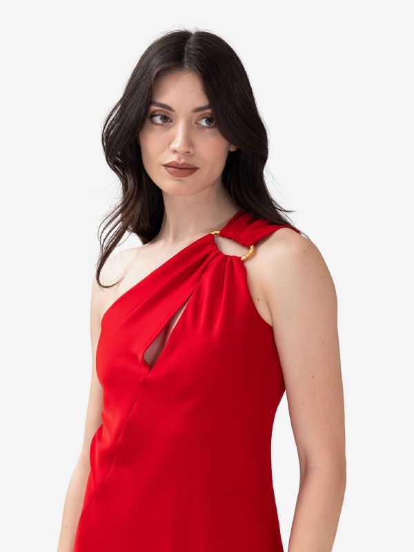 MAX MARA STUDIO Abito midi monospalla con dettaglio dorato Rosso