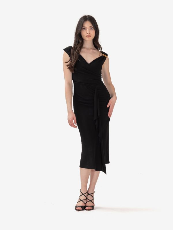 MAX MARA STUDIO Abito midi jersey con rouches Nero