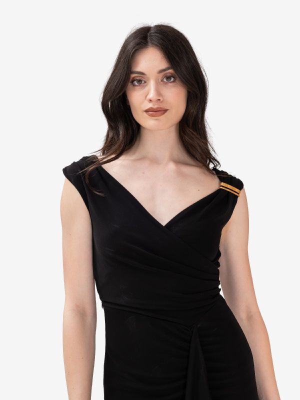 MAX MARA STUDIO Abito midi jersey con rouches Nero