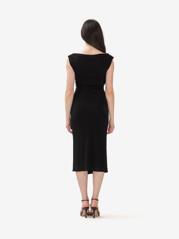 MAX MARA STUDIO Abito midi jersey con rouches Nero