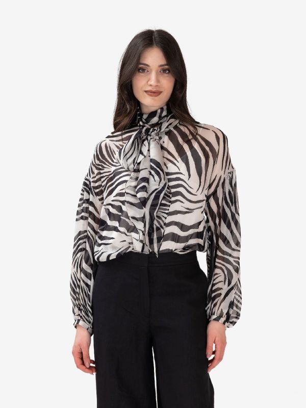 MAX MARA STUDIO Camicia seta zebrata con sciarpetta Zebrato