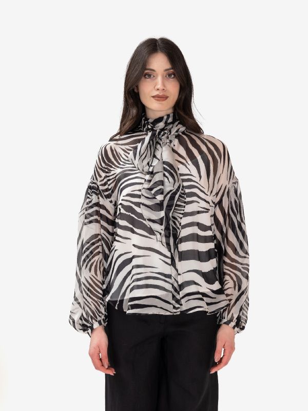 MAX MARA STUDIO Camicia seta zebrata con sciarpetta Zebrato