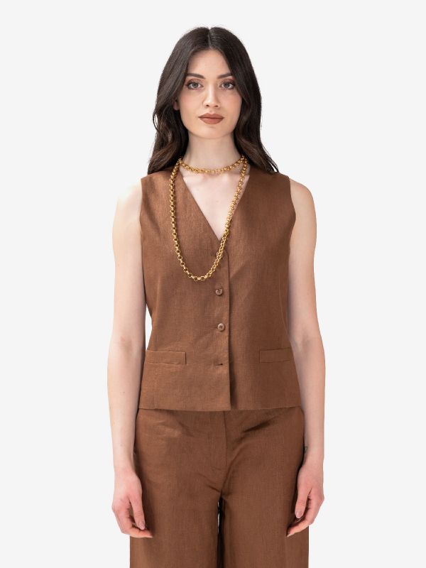 MAX MARA STUDIO Gilet lino Marrone