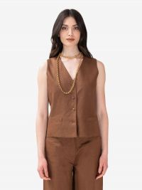 MAX MARA STUDIO Gilet lino Marrone