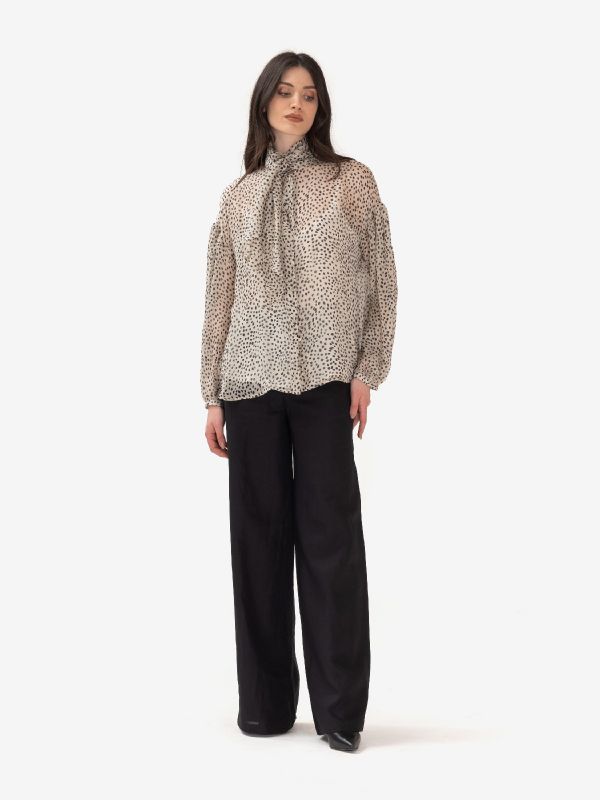 MAX MARA STUDIO Blusa con sciarpetta a pois Panna