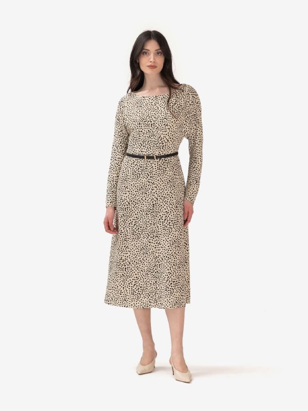 MAX MARA STUDIO Abito midi m/l a pois con cintura Panna