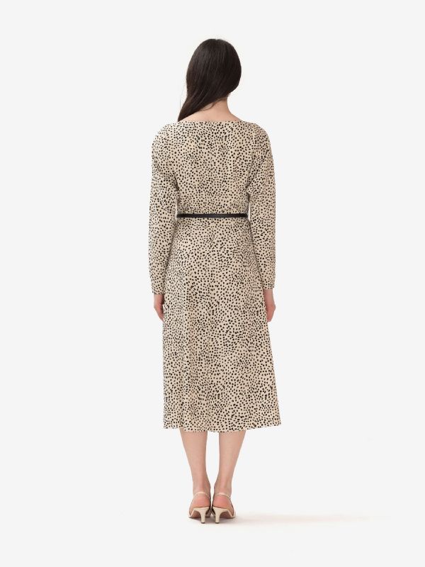 MAX MARA STUDIO Abito midi m/l a pois con cintura Panna