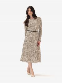 MAX MARA STUDIO Abito midi m/l a pois con cintura Panna
