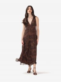 MAX MARA STUDIO Abito midi seta zebrato marrone/nero
