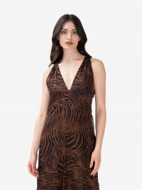 MAX MARA STUDIO Abito midi seta zebrato marrone/nero