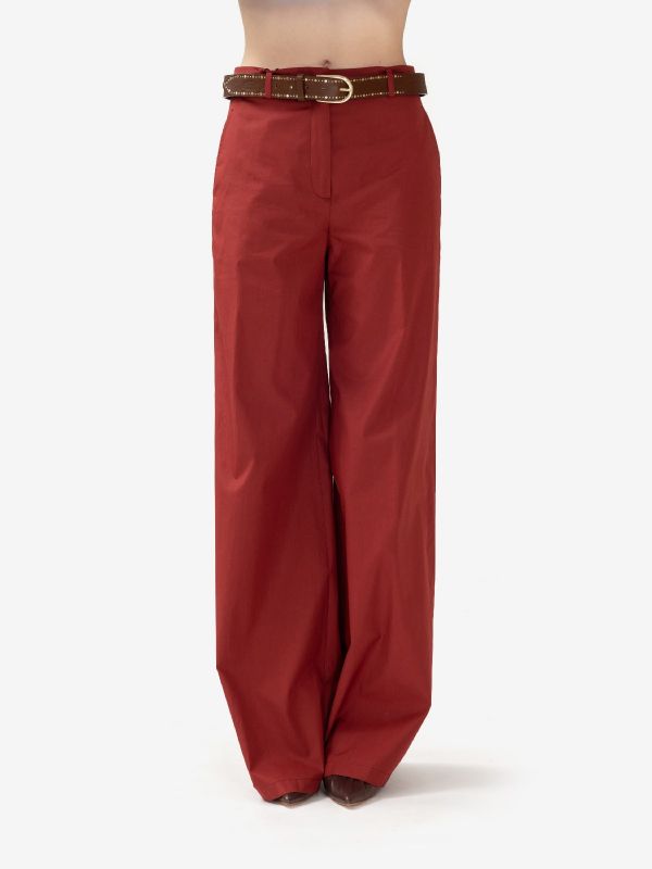 MAX MARA STUDIO Pantalone palazzo cotone Mattone