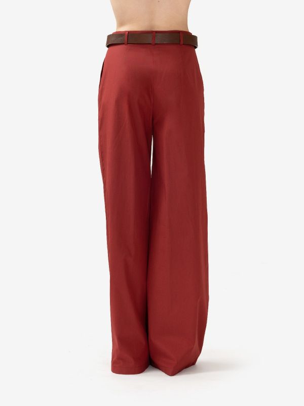MAX MARA STUDIO Pantalone palazzo cotone Mattone