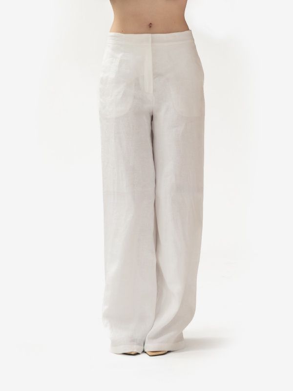 MAX MARA STUDIO Pantalone lino palazzo Bianco