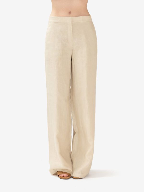 MAX MARA STUDIO Pantalone lino palazzo Beige