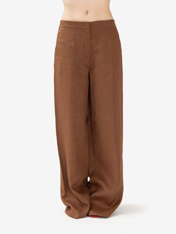 MAX MARA STUDIO Pantalone lino palazzo Marrone