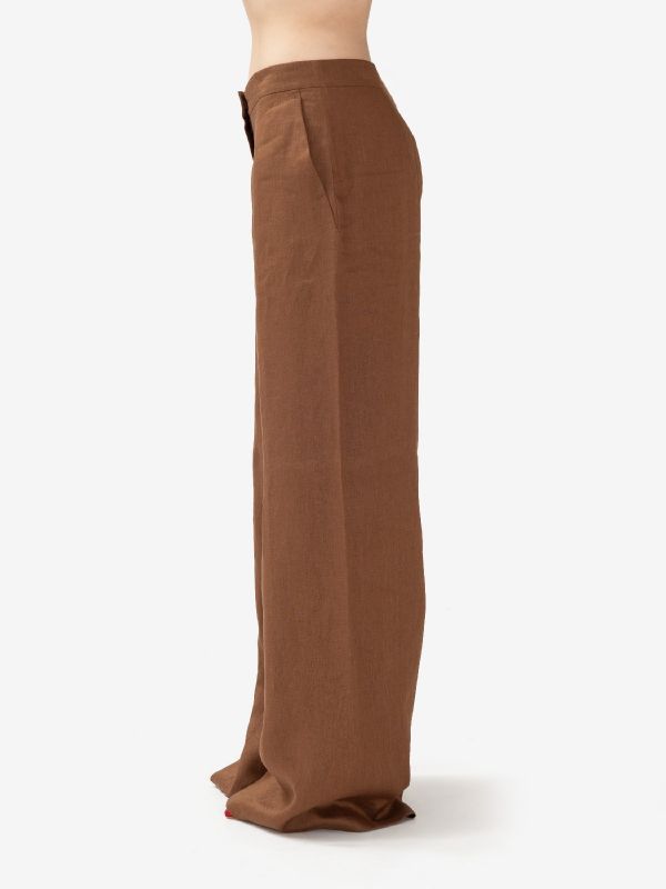 MAX MARA STUDIO Pantalone lino palazzo Marrone
