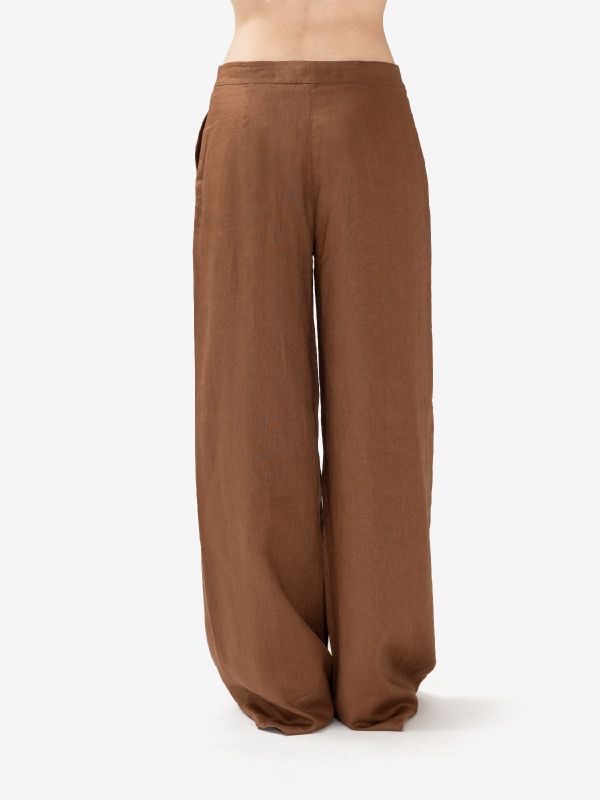 MAX MARA STUDIO Pantalone lino palazzo Marrone
