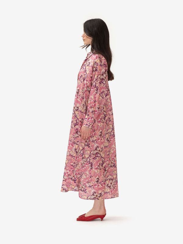 MOMONI' Abito chemisier lungo m/l seta fantasia fiori begonia/viola