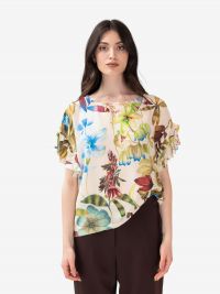 MOMONI' Blusa m/c con rouches fiori Panna