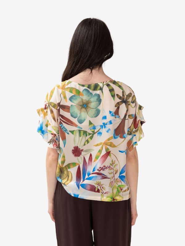 MOMONI' Blusa m/c con rouches fiori Panna