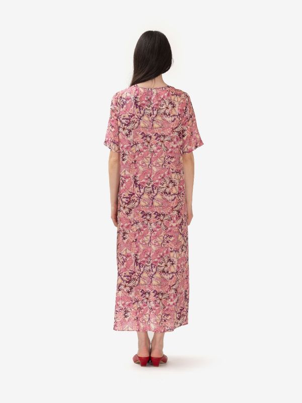 MOMONI' Abito lungo seta scollo a v fantasia fiori Multicolor