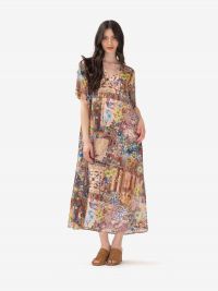 MOMONI' Abito lungo seta scollo a v fantasia Multicolor