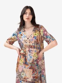 MOMONI' Abito lungo seta scollo a v fantasia Multicolor