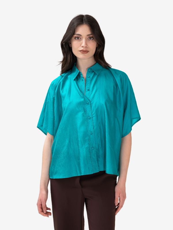 MOMONI' Camicia seta m/c verde smeraldo