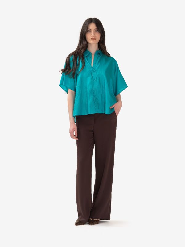 MOMONI' Camicia seta m/c verde smeraldo