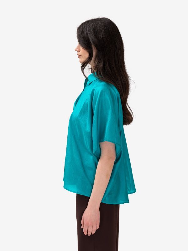 MOMONI' Camicia seta m/c verde smeraldo
